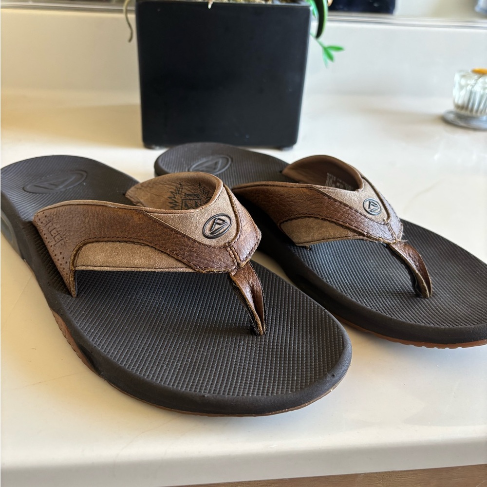 Men’s Reef Brown and Tan Flip Flops Size 10